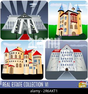 Collezione immobiliare 5, diversi tipi di edifici. Illustrazione Vettoriale