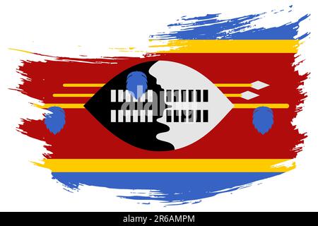 Sfondo del vettore della bandiera del tratto del pennello dello Swaziland. Eswatini dipinto a mano in stile grunge banner isolato. Illustrazione Vettoriale