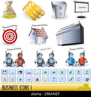 Set di icone aziendali, insieme ai pulsanti appropriati - parte 1. Illustrazione Vettoriale