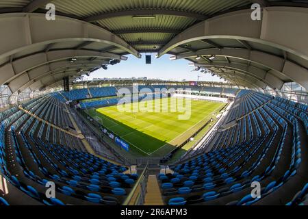 Vista interna dello stadio Gamla Ullevi a Gothenburg, Svezia. Foto Stock
