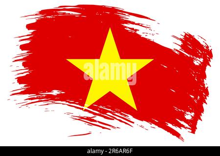 Sfondo vettore flag tratto pennello Vietnam. Striscione isolato in stile vietnamita disegnato a mano con grunge. Illustrazione Vettoriale