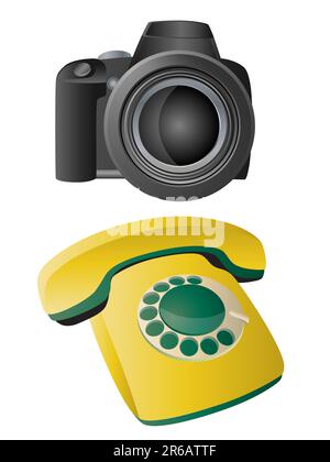 Icone vettoriali della fotocamera e del telefono. Illustrazione Vettoriale