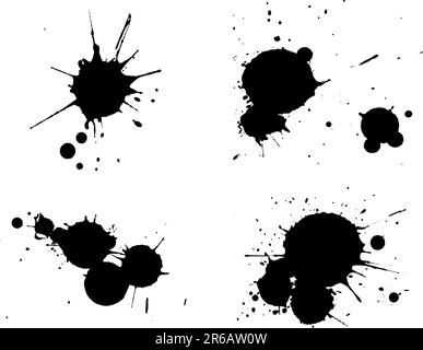4 Splats nere - lo sfondo è trasparente e può essere sovrapposto ad altre immagini o immagini. Illustrazione Vettoriale