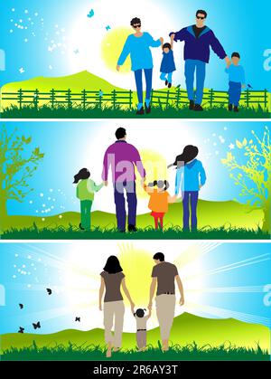 La famiglia felice Passeggiate in natura Illustrazione Vettoriale