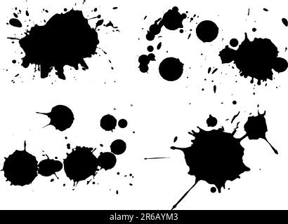 4 Splats nere (vettori isolati e su livelli separati) lo sfondo è trasparente e può essere sovrapposto ad altre illustrazioni o immagini. Illustrazione Vettoriale