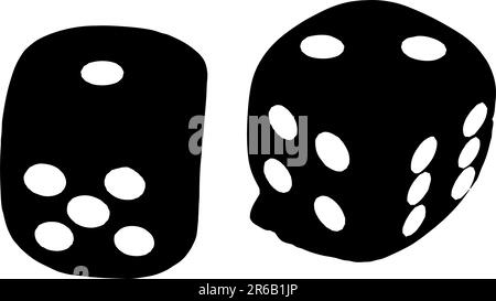 2 primi piani dei dadi: Mostra i numeri 1 e 2 in bianco e nero Illustrazione Vettoriale