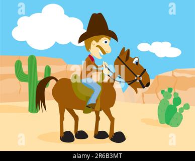 Illustrazione vettoriale di un cowboy a cavallo. Illustrazione Vettoriale