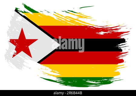 Sfondo del vettore di flag del tratto del pennello Zimbabwe. Banner isolato dipinto a mano in stile grunge dello Zimbabwe. Illustrazione Vettoriale