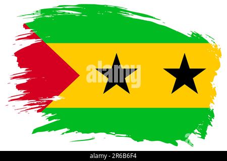 Sfondo del vettore di segnalazione del tratto di pennello Sao Tomé e Principe. Disegno a mano grunge stile San Tommaso e Principe dipinto banner isolato. Illustrazione Vettoriale