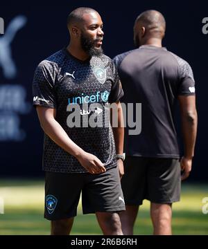 World XI's Mo Gilligan durante una sessione di allenamento al Champneys Tring davanti al Soccer Aid per la partita UNICEF 2023 di domenica. Data immagine: Giovedì 8 giugno 2023. Foto Stock