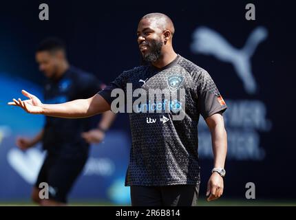 World XI's Mo Gilligan durante una sessione di allenamento al Champneys Tring davanti al Soccer Aid per la partita UNICEF 2023 di domenica. Data immagine: Giovedì 8 giugno 2023. Foto Stock