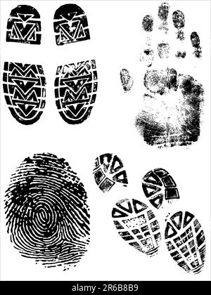 ShoePrints impronte digitali e impronte digitali - raggruppate e su livelli separati Illustrazione Vettoriale