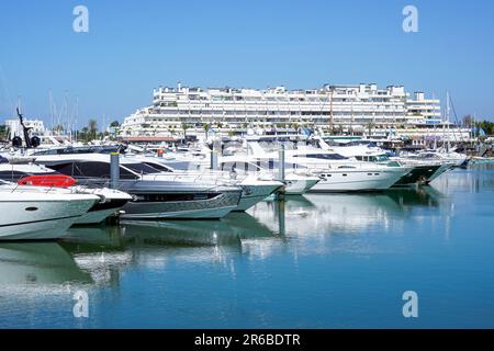 Porto turistico e porto di Vilamoura con barche private e yacht, Algarve, Portogallo, Europa. Foto Stock