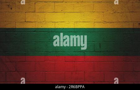 Bandiera della Lituania dipinta su un muro di cinta. Foto Stock
