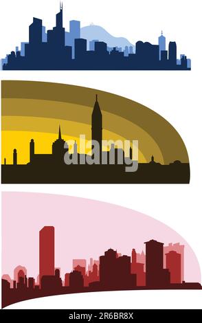 raccolta vettoriale di skyline di diverse città Illustrazione Vettoriale