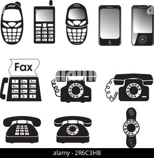 Raccolta di vettore di vecchie e nuove icone del telefono Illustrazione Vettoriale