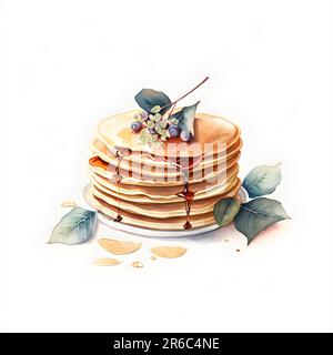 Acquerello con mirtilli e sciroppo d'acero isolato su fondo bianco Foto Stock