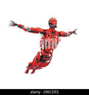 master cyber robot sta facendo un salto gratuito, 3d illustrazione Foto Stock