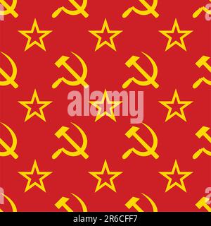 Simboli astratti di sfondo dell'URSS. Tavolozza gialla - rossa. Senza interruzioni. Illustrazione vettoriale. Illustrazione Vettoriale