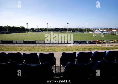 Bridgend, Regno Unito. 08th giugno, 2023. Vista generale del Parco di Bryntirion. Sessione di allenamento di Penybont in vista della campagna della UEFA Europa Conference League a Bryntirion Park il 8th giugno 2023. Credit: Lewis Mitchell/Alamy Live News Foto Stock