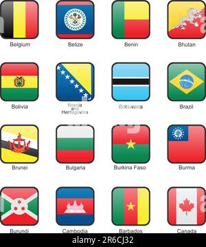 Belgio, Belize, Benin, Bhutan, Bolivia, Bosnia-Erzegovina, Botswana, Brasile, Brunei, Bulgaria, Burkina Faso, Birmania, Burundi, Cambogia, Camero... Illustrazione Vettoriale