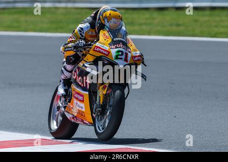 Michael Ruben Rinaldi del Aruba.it Racing - Ducati con Ducati Panigale V4R in azione durante il Campionato Mondiale FIM SBK Superbike Pirelli Emilia-Romagna Round al circuito Mondiale di Misano. (Foto di Fabrizio Carabelli / SOPA Images/Sipa USA) Foto Stock