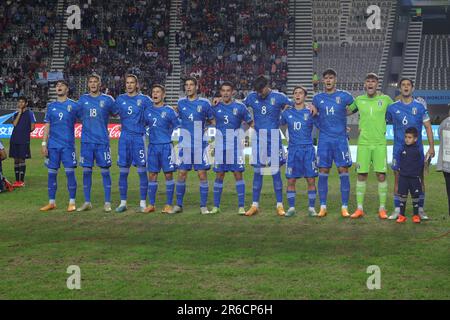 La Plata, Argentina. 8th giugno, 2023. Squadra d'Italia prima della semifinale della Coppa del mondo FIFA U20 allo stadio Diego Maradona ( Credit: Néstor J. Beremblum/Alamy Live News Foto Stock