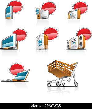 Set di icone - esiste un posto per un prezzo o uno sconto. Solo sfumature semplici - nessuna mesh sfumata. Illustrazione Vettoriale