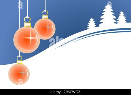 Tre palline natalizie rosa ornate e sagome di pellicce su sfondo blu scuro. Illustrazione digitale. Illustrazione Vettoriale