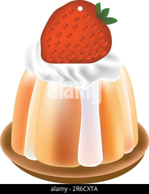 un vetrino di torta di spugna all'arancia con salsa di fragole e panna, illustrazione Illustrazione Vettoriale