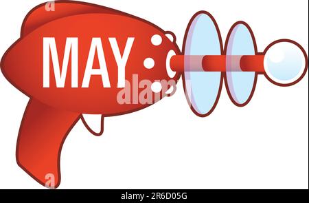 Icona del mese di maggio sull'illustrazione vettoriale raygun laser in stile retrò anni '1950. Illustrazione Vettoriale