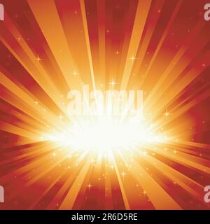 La luce dorata rossa festosa scoppia e le stelle con il centro nel terzo inferiore dell'immagine quadrata. 7 colori globali, sfondo controllato da 1 gradiente lineare... Illustrazione Vettoriale