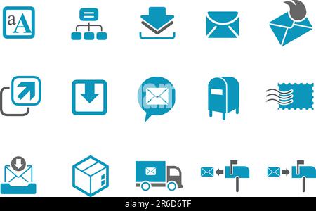 Pacchetto icone vettoriali - serie blu, raccolta di posta Illustrazione Vettoriale