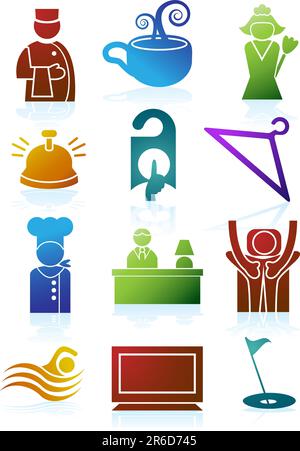 Collection of hotel and spa resort themed objects in a simplified style. Illustrazione Vettoriale