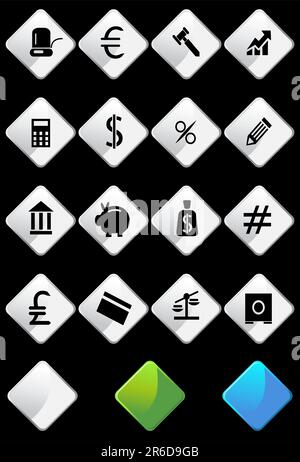 Raccolta di sedici banking pulsanti a tema. Illustrazione Vettoriale