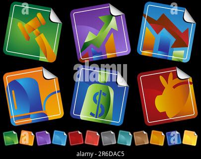 Set di 6 adesivi bancario con colori multipli Illustrazione Vettoriale