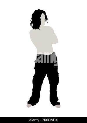 giovane maschio con le braccia incrociate su sfondo bianco Illustrazione Vettoriale
