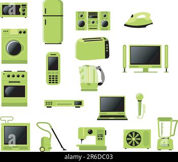 Home related electronic apparatus icon set Stock Vector