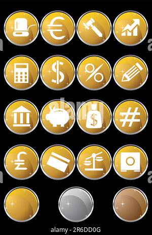 Raccolta di sedici banking pulsanti a tema. Illustrazione Vettoriale
