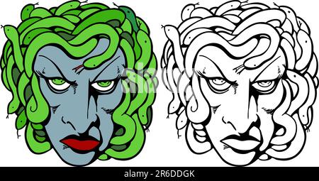 Immagine del fumetto di Medusa - sia a colori sia in bianco e nero / bianco versioni. Illustrazione Vettoriale