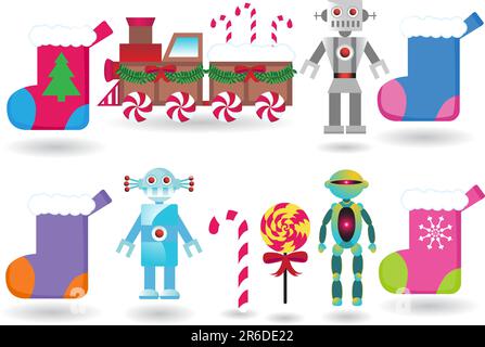 Set di icone e giocattoli a tema festivo. Illustrazione Vettoriale