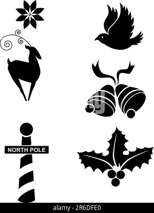 Set di 6 icone di vacanze in nero. Illustrazione Vettoriale