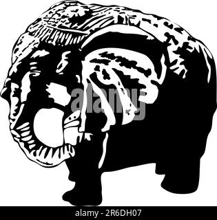 Immagine disegnata a mano di un elefante, in bianco e nero. Illustrazione Vettoriale