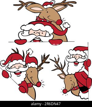 Bordo di Natale con Babbo Natale e le renne. Illustrazione Vettoriale