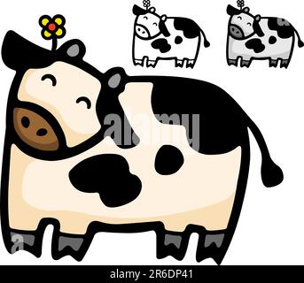 Un carino cartone animato di mucca. Illustrazione Vettoriale
