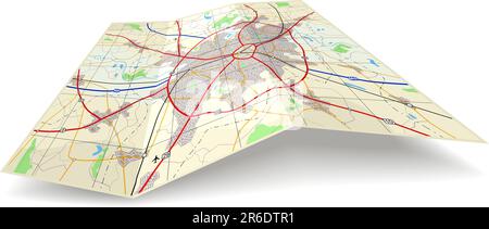 Dettagliata vettoriale modificabile mappa di piegatura con i nomi di n. Illustrazione Vettoriale