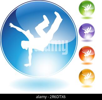Breakdancer kick icona di cristallo isolate su uno sfondo bianco. Illustrazione Vettoriale