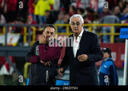 Bogota, Colombia. 08th giugno, 2023. Direttore dell'Universitario Jorge Fossati durante il peruviano dell'Universitario (0), Santa Fe (2) di V. Colombia del gruppo CONMEBOL Libertadores, a Bogotà, Colombia 9 giugno 2023. Photo by: Sebastian Barros/Long Visual Press Credit: Long Visual Press/Alamy Live News Foto Stock