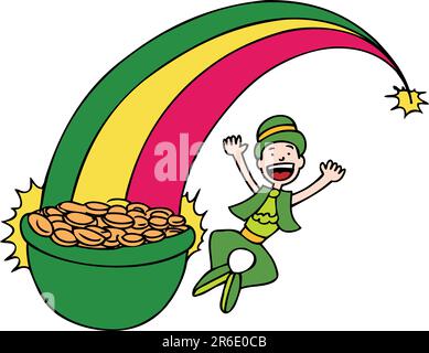 Leprechaun trova la pentola d'oro. Illustrazione Vettoriale