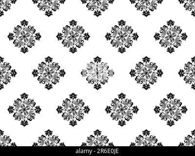 Carta digitale Damask motivo floreale senza cuciture. Fiori su sfondo bianco e nero. Sfondo Royal di lusso. Isolato su sfondo trasparente. Foto Stock